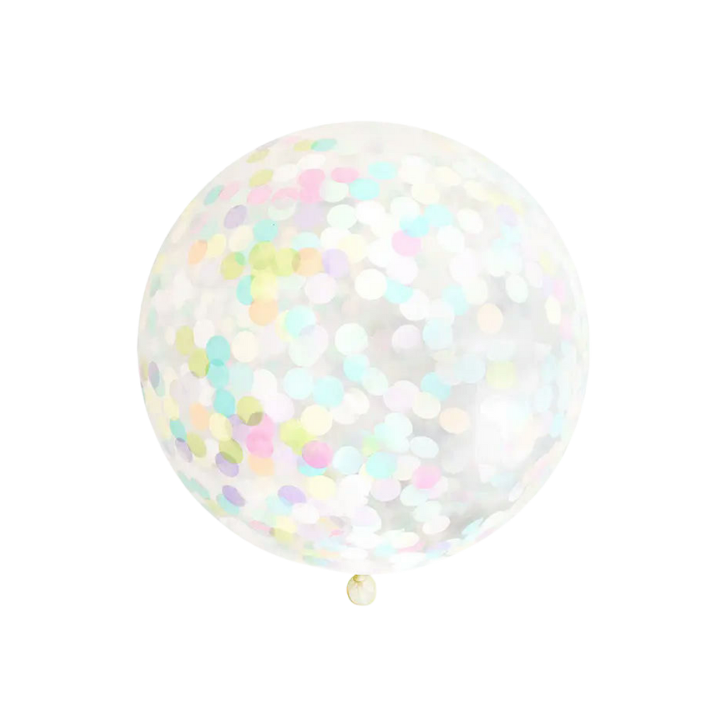 pastel rainbow confetti balloon filled with dots decoration for birthday from Parte Haus party supply store in Bethesda MD