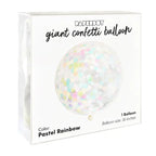 Pastel rainbow confetti balloon with clear packaging birthday celebration from Parte Haus party supply store in Bethesda Maryland