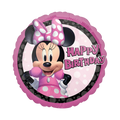 Pink black Minnie Mouse foil balloon with happy birthday message for birthday theme from Parte Haus party supply store in Bethesda Maryland.