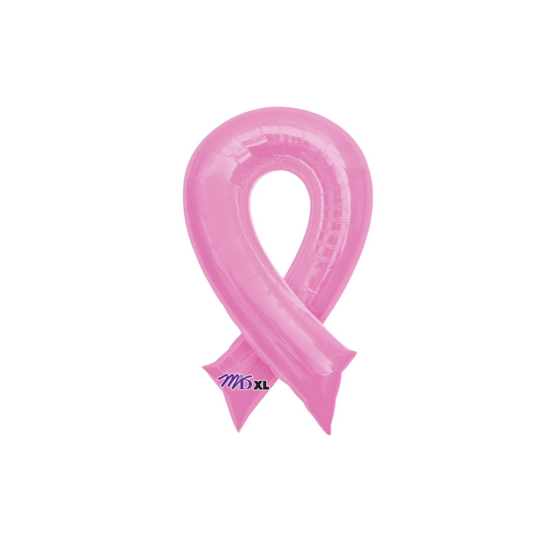 Pink foil ribbon balloon shaped like breast cancer awareness symbol from Parte Haus party supply store in Bethesda MD