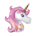 Pink floral unicorn foil balloon with gold horn for birthday from Parte Haus party supply store in Bethesda MD