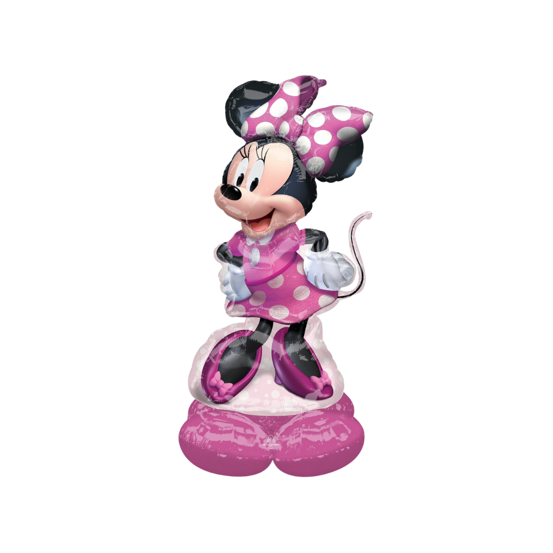 Pink 48in Minnie Mouse life-size foil balloon with polka-dot dress and bow - from Parte Haus party supply store in Bethesda, Maryland.