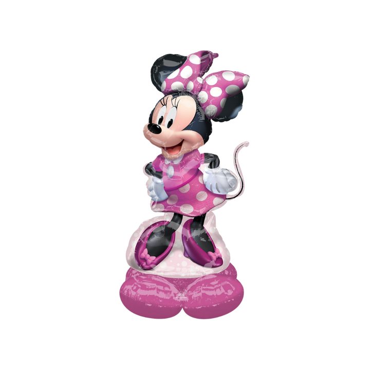 Pink 48in Minnie Mouse life-size foil balloon with polka-dot dress and bow - from Parte Haus party supply store in Bethesda, Maryland.
