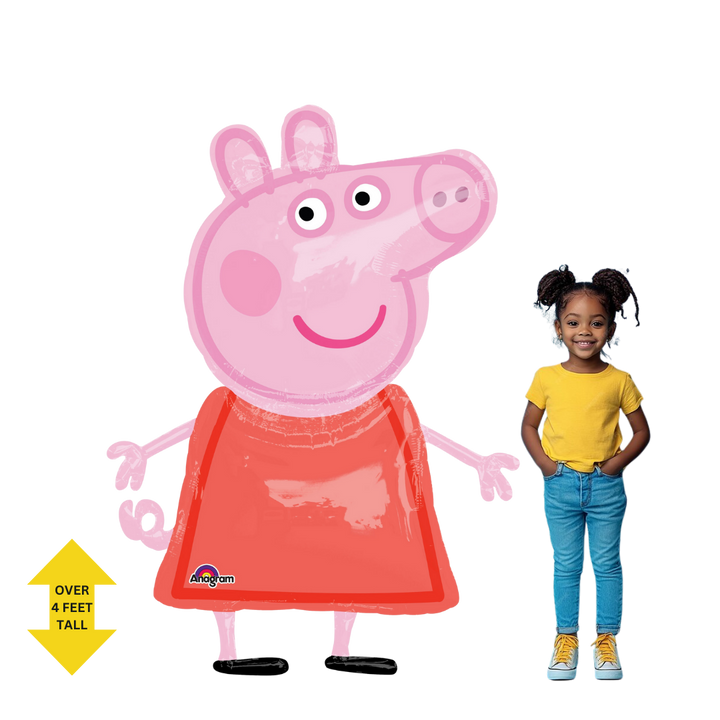 Pink Peppa Pig 48in foil balloon for Peppa Pig birthday decorations and themed parties – from Parte Haus party supply store in Bethesda, MD.