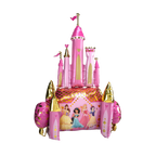 Pink gold princess castle foil balloon with princess characters for birthday party from Parte Haus party supply store in Bethesda MD