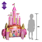 Pink gold princess castle foil balloon with princess characters for birthday at Parte Haus party supply store in Bethesda Maryland