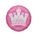 Pink gray tiara foil balloon with happy birthday princess crown theme from Parte Haus party supply store in Bethesda Maryland