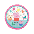 Pink light blue Peppa Pig foil balloon with cartoon characters and confetti birthday theme from Parte Haus party supply store in Bethesda MD