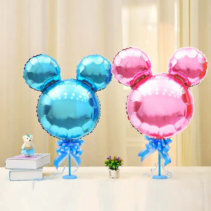 Pink foil Mickey Mouse head balloon with bow for birthday from Parte Haus party supply store in Bethesda Maryland