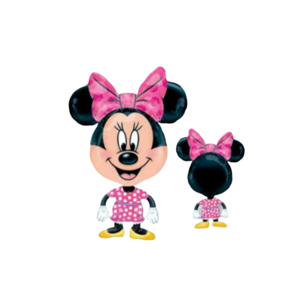 Pink 54in Minnie Mouse foil balloon with polka-dot dress and big bow for birthday parties – from Parte Haus party supply store in Bethesda, Maryland.