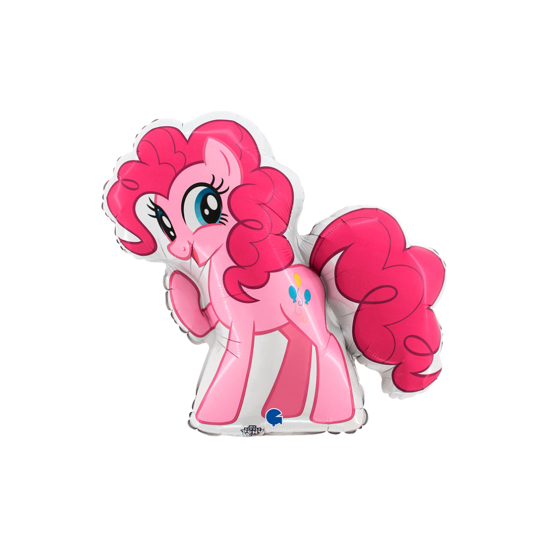 Pink My Little Pony Pinkie Pie foil balloon with smiling cartoon pony birthday theme from Parte Haus party supply store in Bethesda Maryland
