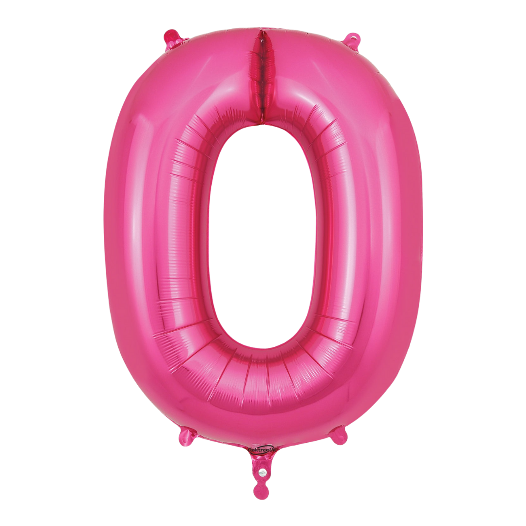 Pink 34in number 0 foil balloon for birthday parties from Parte Haus party supply store in Bethesda, MD.