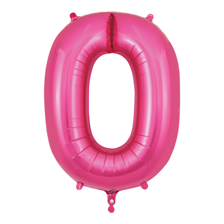Pink 34in number 0 foil balloon for birthday parties from Parte Haus party supply store in Bethesda, MD.