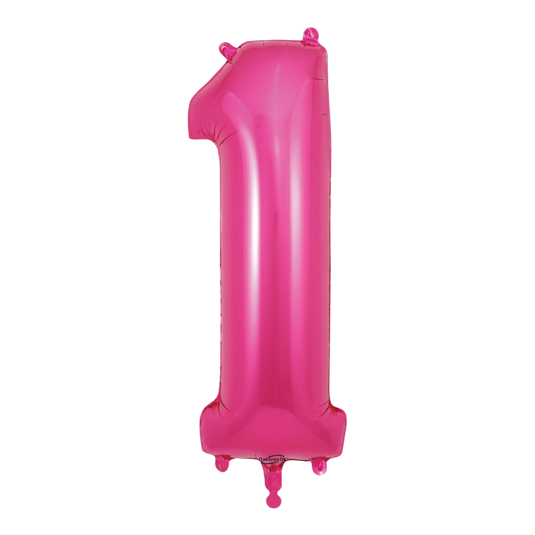 Pink 34in number 1 foil balloon for birthday parties from Parte Haus party supply store in Bethesda, Maryland.
