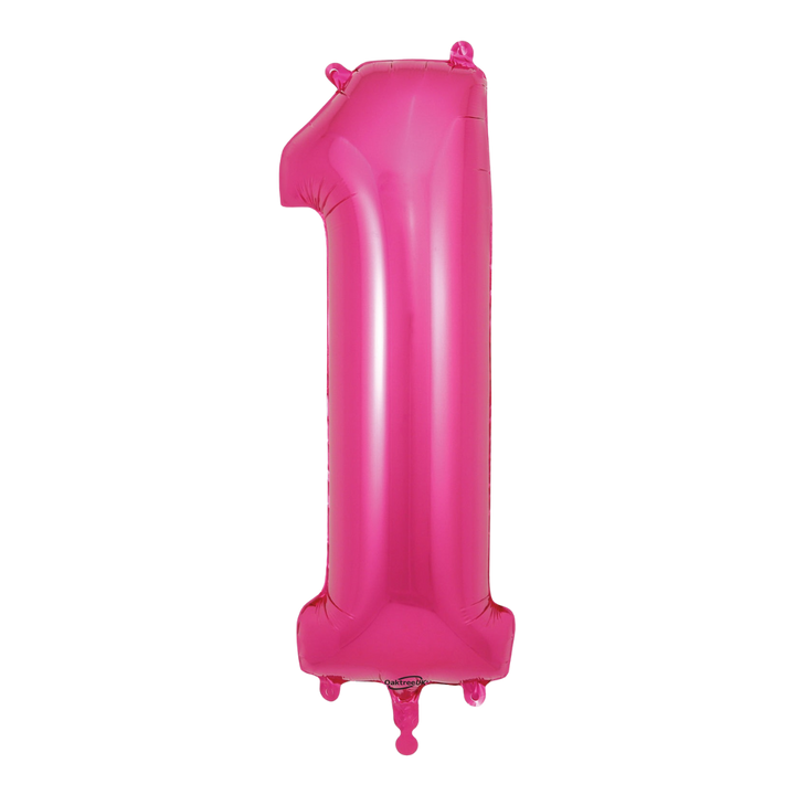 Pink 34in number 1 foil balloon for birthday parties from Parte Haus party supply store in Bethesda, Maryland.