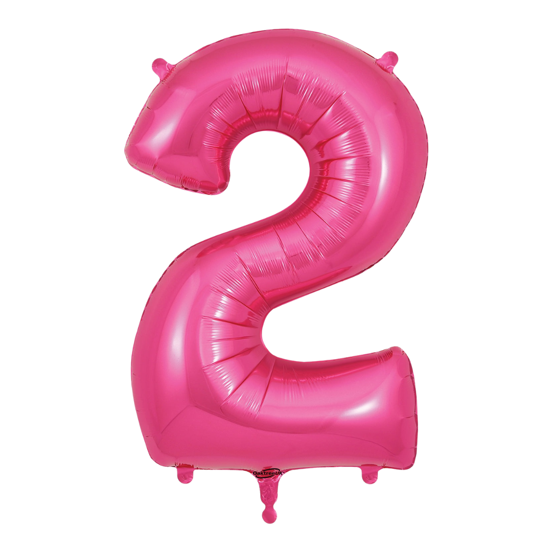 Pink 34in number 2 foil balloon for birthday parties from Parte Haus party supply store in Bethesda, MD.