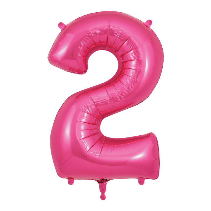 Pink 34in number 2 foil balloon for birthday parties from Parte Haus party supply store in Bethesda, MD.