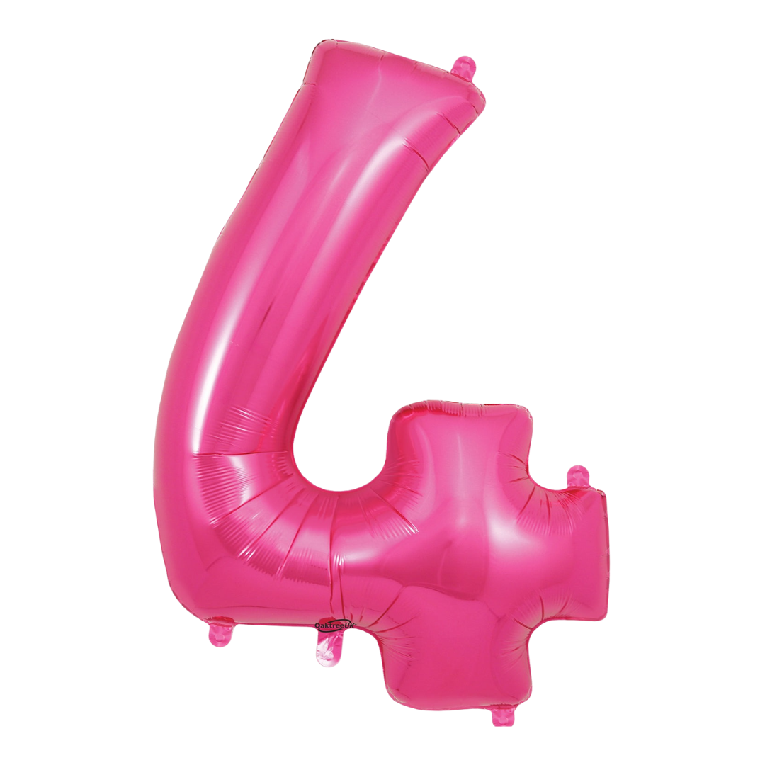 Pink 34in number 4 foil balloon for birthday parties from Parte Haus party supply store in Bethesda, MD.