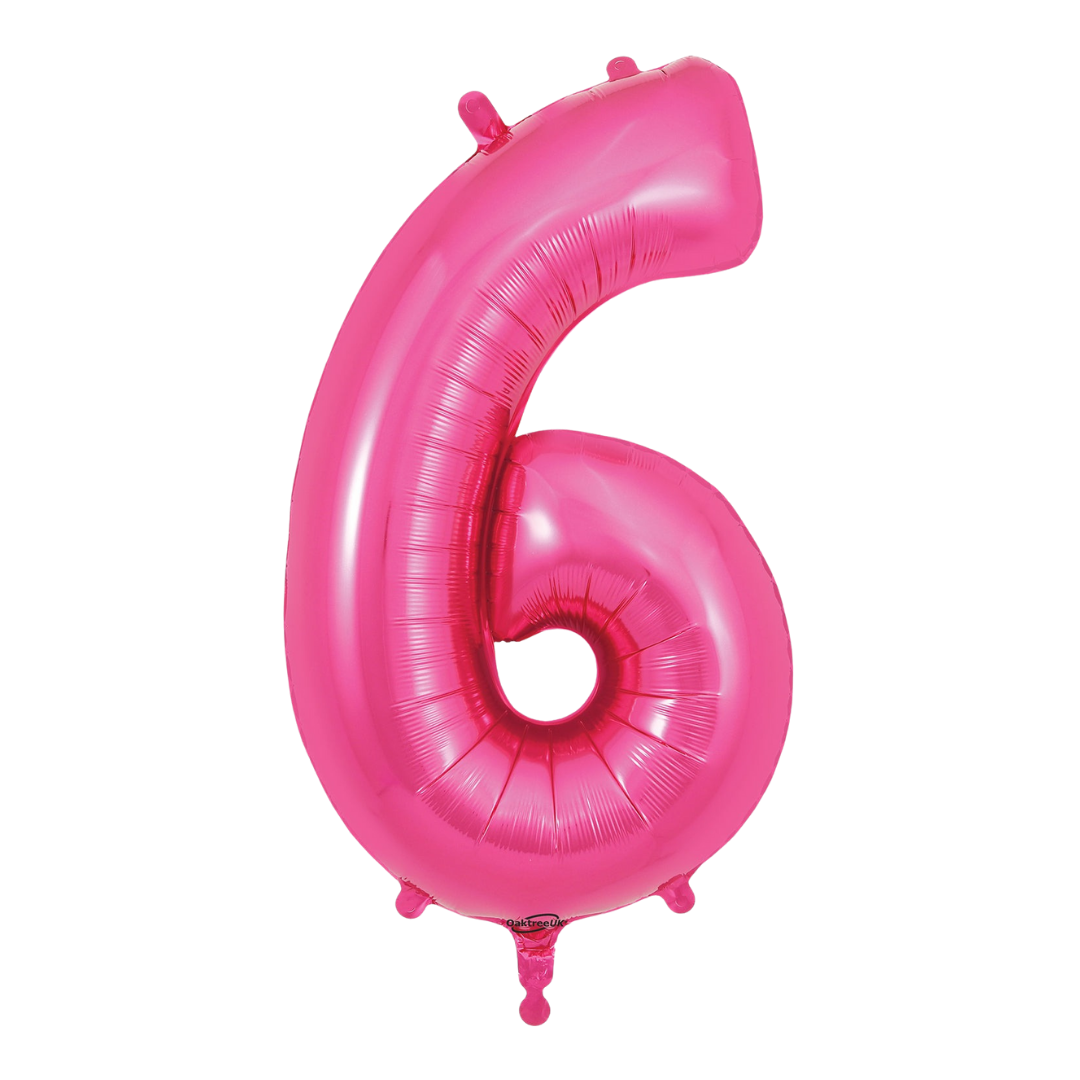 Pink 34in number 6 foil balloon for birthday parties from Parte Haus party supply store in Bethesda, MD.