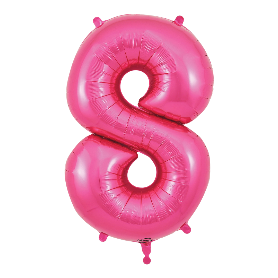 Pink 34in number 8 foil balloon for birthday parties from Parte Haus party supply store in Bethesda, MD.