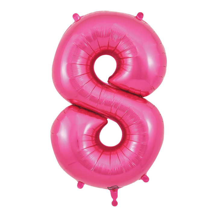 Pink 34in number 8 foil balloon for birthday parties from Parte Haus party supply store in Bethesda, MD.