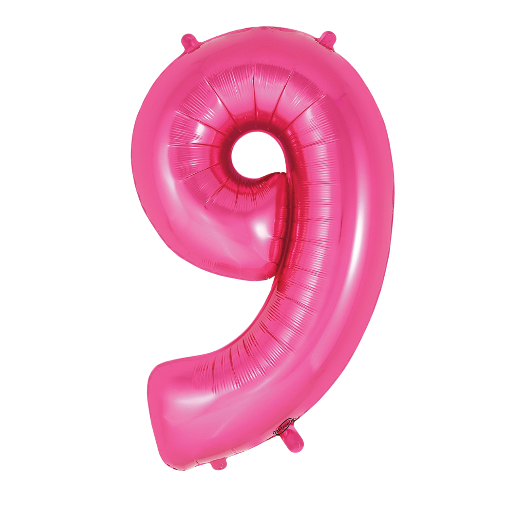 Pink 34in number 9 foil balloon for birthday parties from Parte Haus party supply store in Bethesda, Maryland.