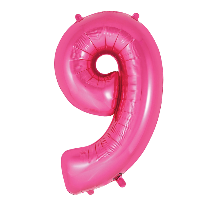 Pink 34in number 9 foil balloon for birthday parties from Parte Haus party supply store in Bethesda, Maryland.