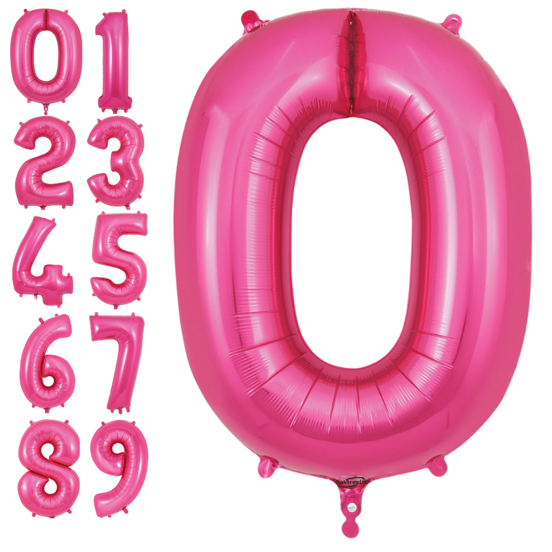 Pink 34in number foil balloon for birthday parties from Parte Haus party supply store in Bethesda, Maryland.