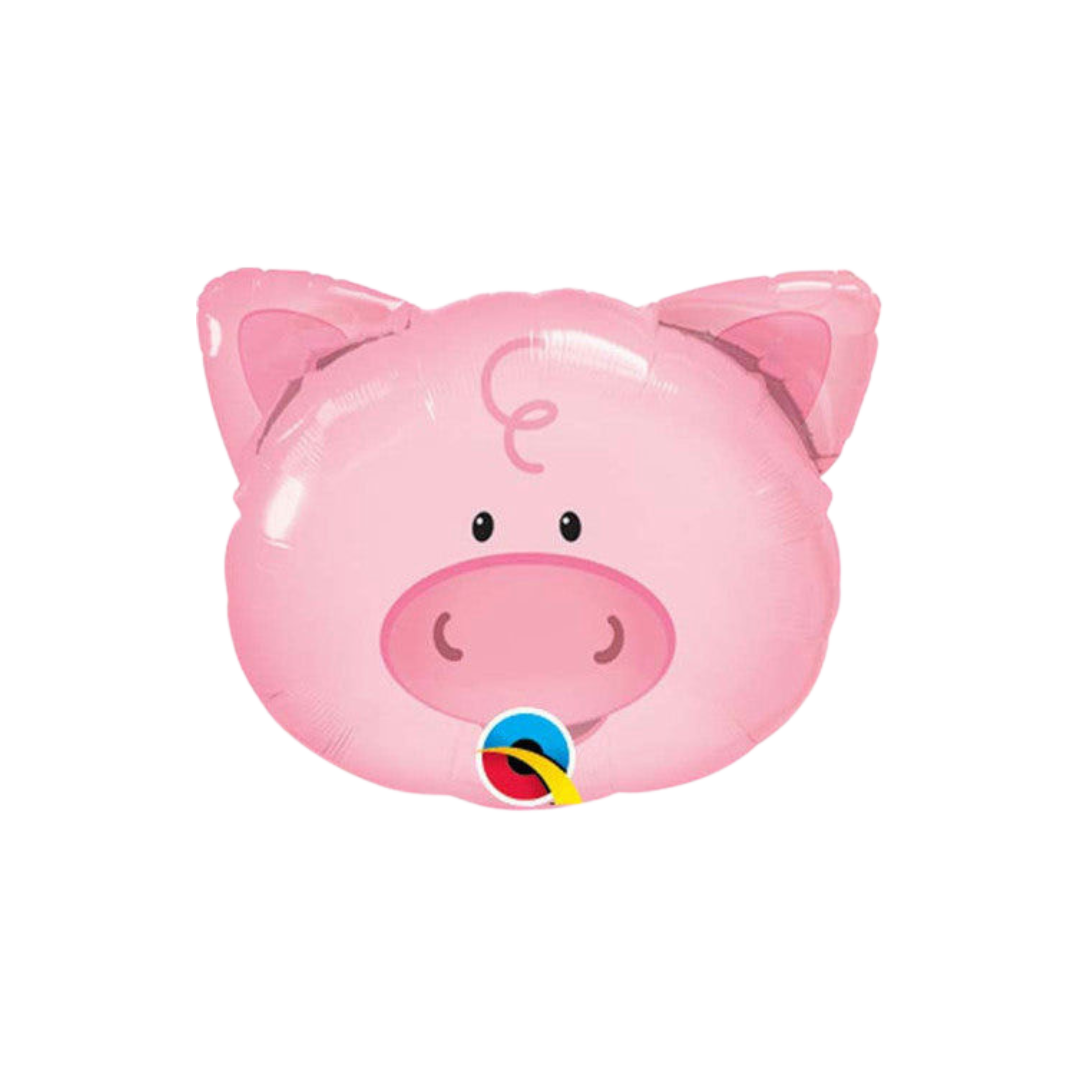 Pink 14in pig head foil balloon for birthday parties – from Parte Haus party supply store in Bethesda, Maryland.