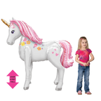 Pink white unicorn foil balloon with gold horn for birthday from Parte Haus party supply store in Bethesda Maryland