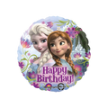 Purple blue floral Frozen birthday foil balloon with Elsa and Anna birthday theme from Parte Haus party supply store in Bethesda MD