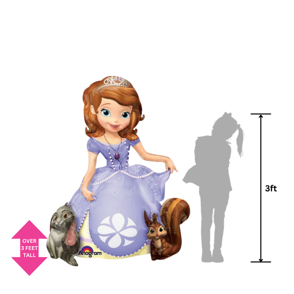 Purple foil balloon Sofia the First and animal friends for birthday celebration from Parte Haus party supply store in Bethesda MD