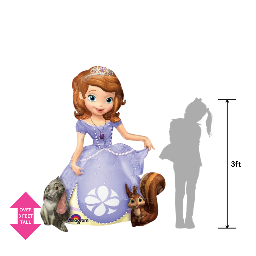 Sofia the First 48in life-size foil balloon in purple sold at Parte Haus, your party store in Bethesda, Maryland.