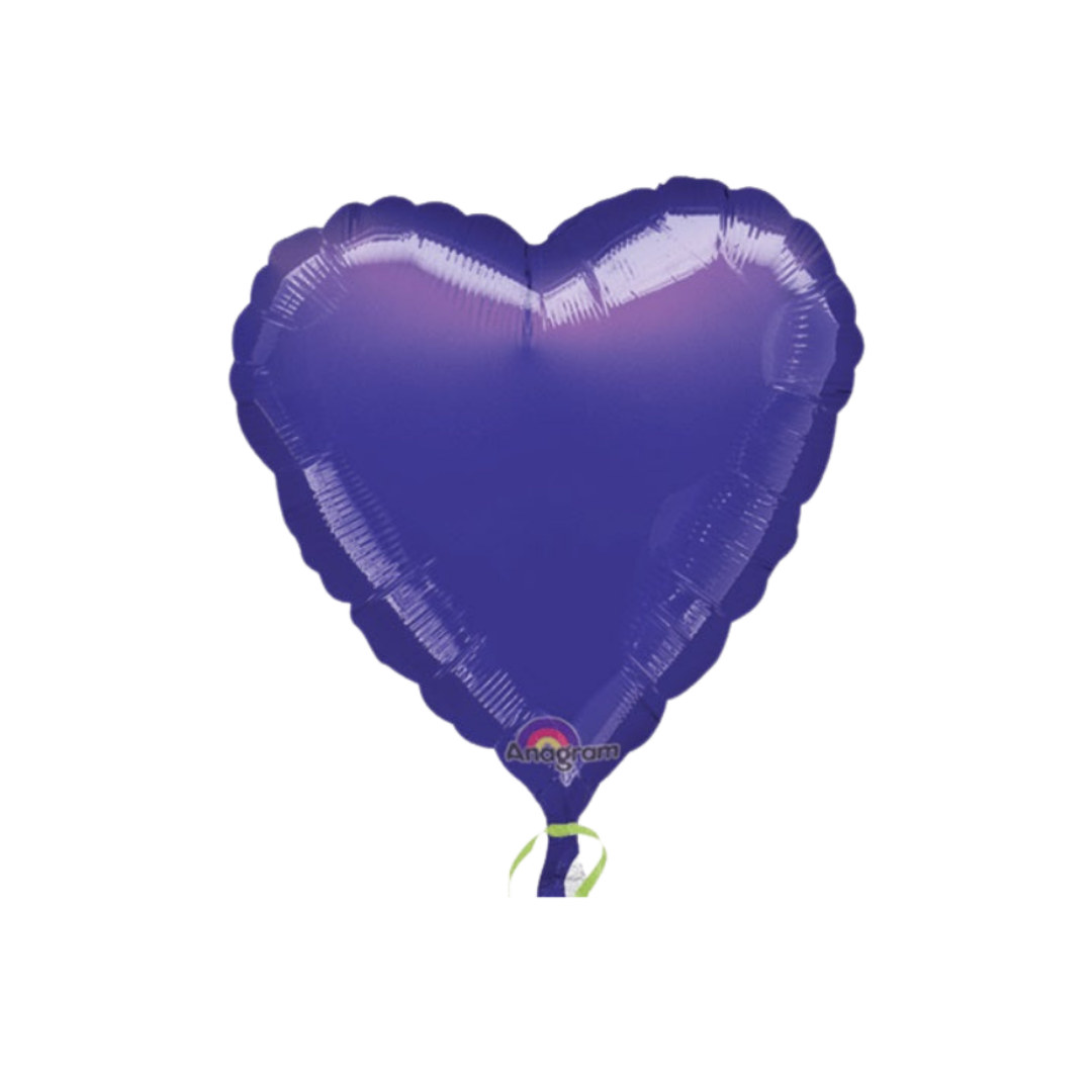 Purple 18in heart foil balloon with glossy shine – from Parte Haus party supply store in Bethesda, Maryland.