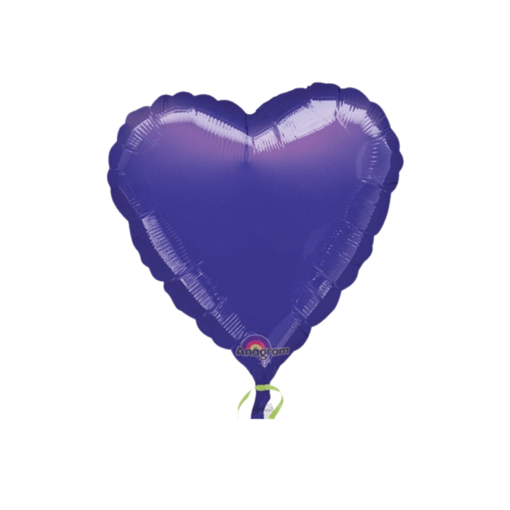 Purple 18in heart foil balloon with glossy shine – from Parte Haus party supply store in Bethesda, Maryland.