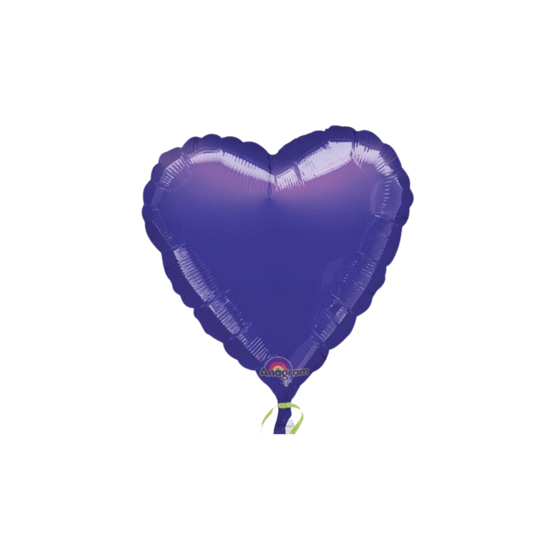 Purple 18in heart foil balloon for princess, unicorn, and girly birthday décor – from Parte Haus party supply store in Bethesda, MD.