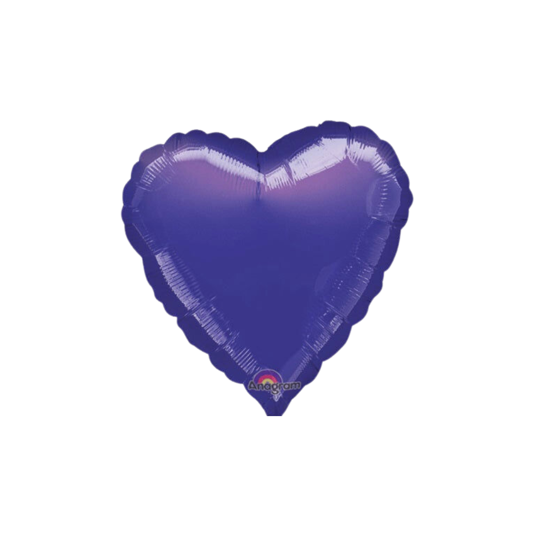 Purple 18in heart foil balloon with shiny finish for wedding or birthday parties – from Parte Haus party supply store in Bethesda, MD.