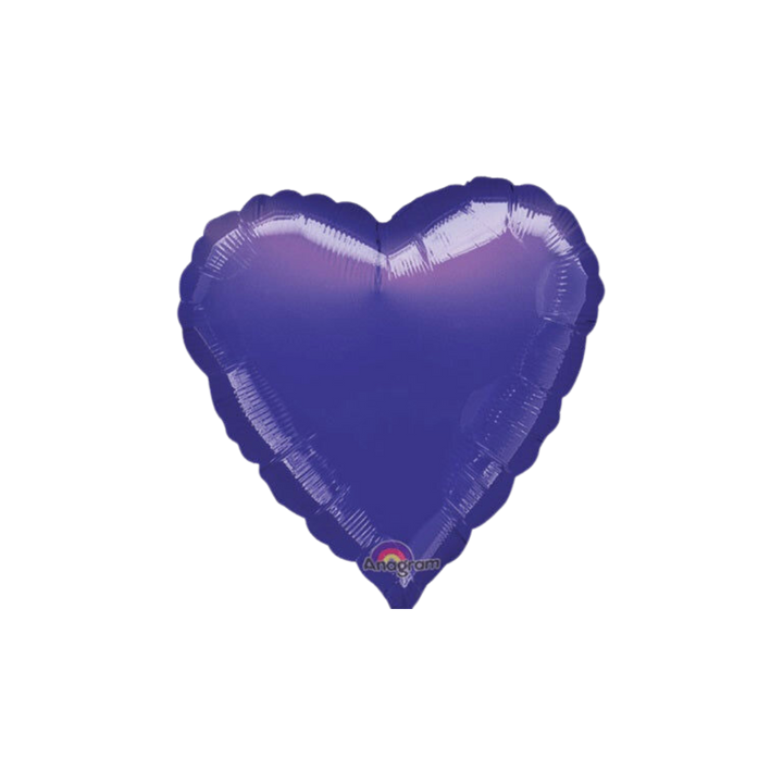 Purple 18in heart foil balloon with shiny finish for wedding or birthday parties – from Parte Haus party supply store in Bethesda, MD.