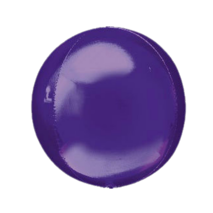 Purple 16in orbz foil balloon with glossy reflective finish – from Parte Haus party supply store in Bethesda, MD.