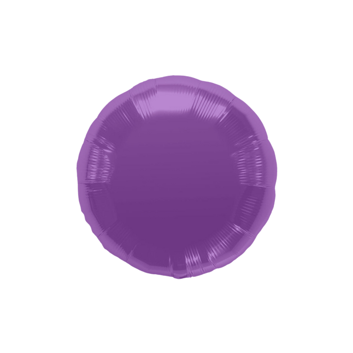Purple 18in round foil balloon with a glossy finish for birthdays, weddings, and graduations – from Parte Haus party supply store in Bethesda, MD.