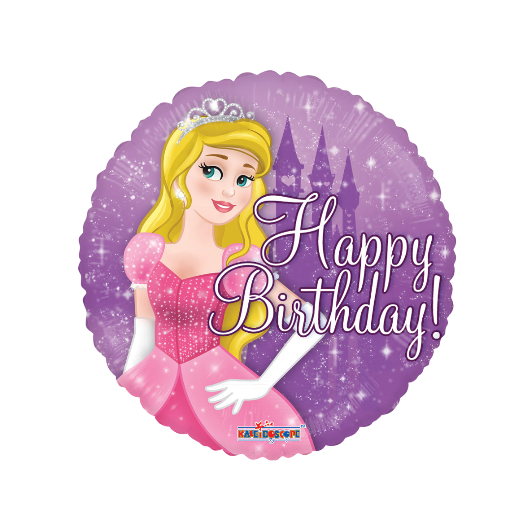 Purple and white 18in princess sparkling stars happy birthday foil balloon in pink gown for birthday parties – from Parte Haus party supply store in Bethesda, MD.