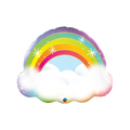 Rainbow clouds foil balloon with bright stars birthday theme from Parte Haus party supply store in Bethesda Maryland