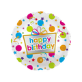 Rainbow dots foil balloon with colorful stars and happy birthday text birthday theme from Parte Haus party supply store in Bethesda MD
