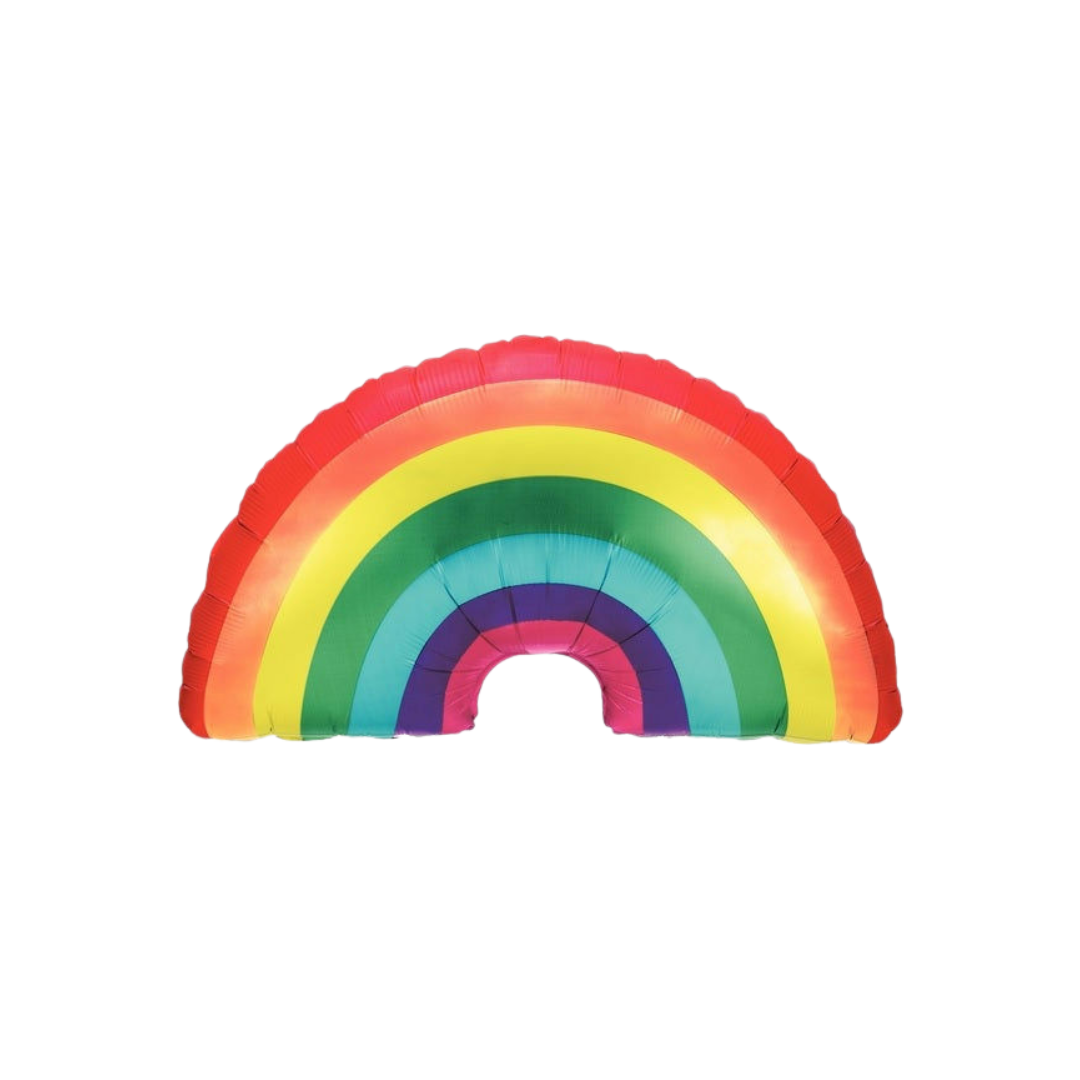 Rainbow 36in giant birthday foil balloon with vibrant multicolor stripes – from Parte Haus party supply store in Bethesda, MD.