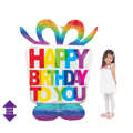 Rainbow giant birthday gift box foil balloon with colorful bow for birthday celebration from Parte Haus party supply store in Bethesda Maryland