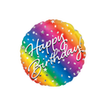Rainbow ombre foil balloon with Happy Birthday and confetti design birthday theme from Parte Haus party supply store in Bethesda Maryland