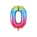 Rainbow ombre number 0 foil balloon for birthday milestone celebration from Parte Haus party supply store in Bethesda Maryland
