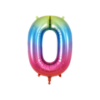 Rainbow ombre number 0 foil balloon for birthday milestone celebration from Parte Haus party supply store in Bethesda Maryland
