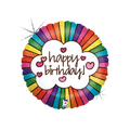Rainbow foil balloon with happy birthday text and hearts birthday theme from Parte Haus party supply store in Bethesda MD