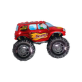 Red black monster truck foil balloon with cartoon design birthday theme from Parte Haus party supply store in Bethesda MD